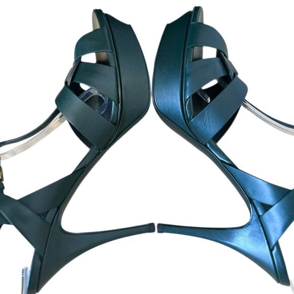 Saint Laurent Tribute Dark Leaf Green Leather Platform High Heel Sandals EU 40 - Picture 6 of 11